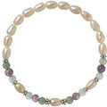 White Cultured Freshwater Pearl Stretch Bracelet with Green Aventurine, Amethyst, Blue Quartz and Sterling Silver Accents, 7"