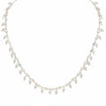 Austrian Aurora Borealis Crystal Linked Sterling Silver Necklace White Freshwater (3.5-4mm) Pearl Fringes, 16"+3" extender