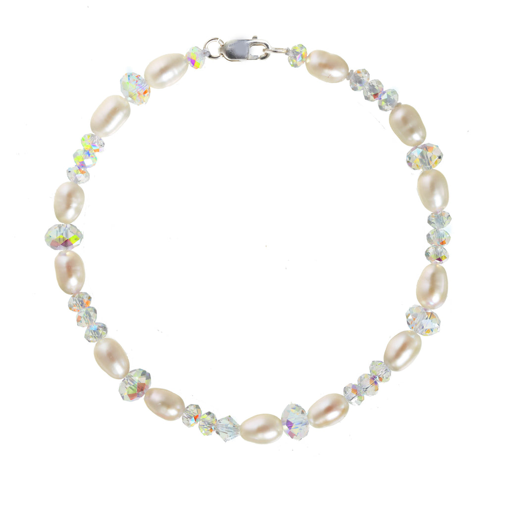 Freshwater Pearl with Aurora Borealis Sterling Silver Bracelet