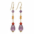 Boho Style Drop Earrings made with Carnelian, Citrine Beads and Amethyst Teardrops