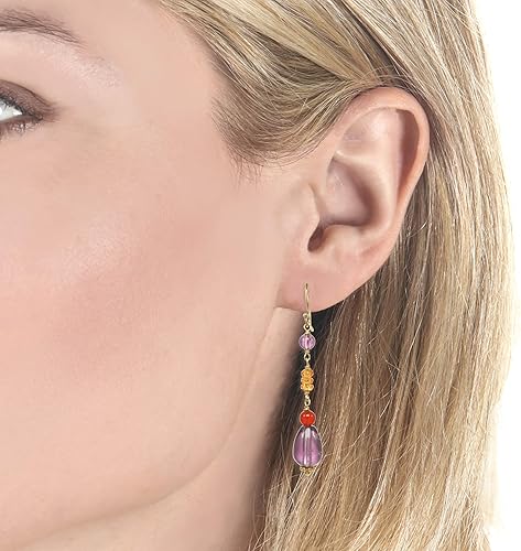 Boho Style Drop Earrings made with Carnelian, Citrine Beads and Amethyst Teardrops