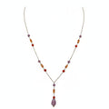 14k Gold-filled Cable Chain "Y" Necklace made with Carnelian and Amethyst Teardrop, 18"