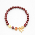 Cinnabar with Agate Accent Beads 6mm Round Stretch Bracelet with Horse Charm