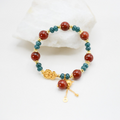 Jade and Red Agate with Gold Plated Chinese Carved Accent Bracelet