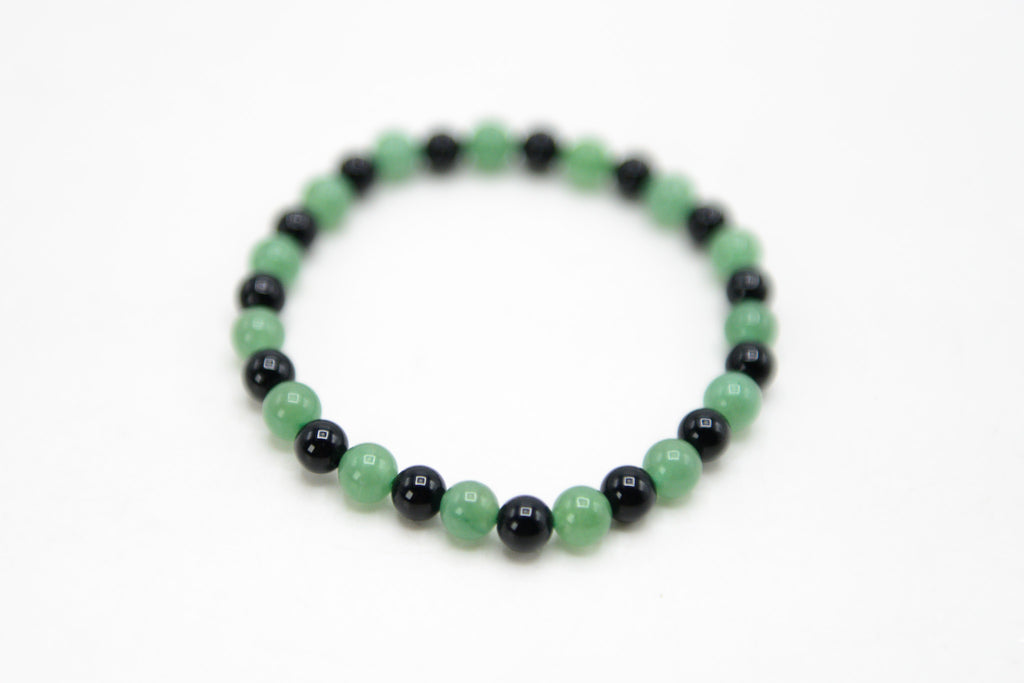 Aventurine with Black Onyx 6mm Round Stretch Bracelet, 7"