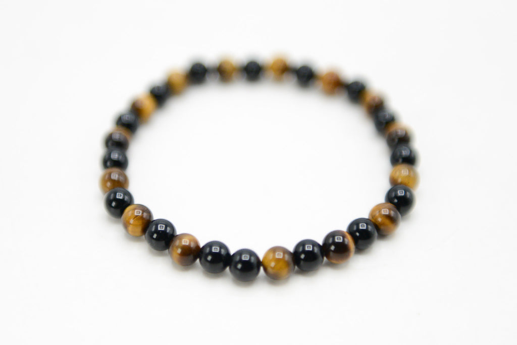 Black Onyx with Tiger Eye Round Stretch Bracelet Bracelet 7"