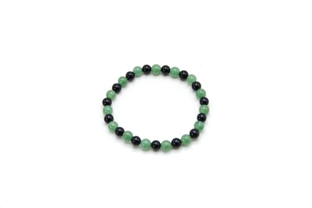 Aventurine with Black Onyx 6mm Round Stretch Bracelet, 7"