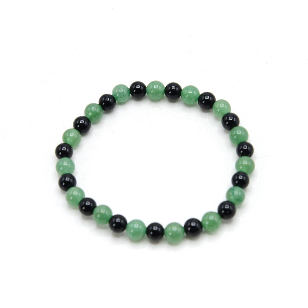 Aventurine with Black Onyx 6mm Round Stretch Bracelet, 7"