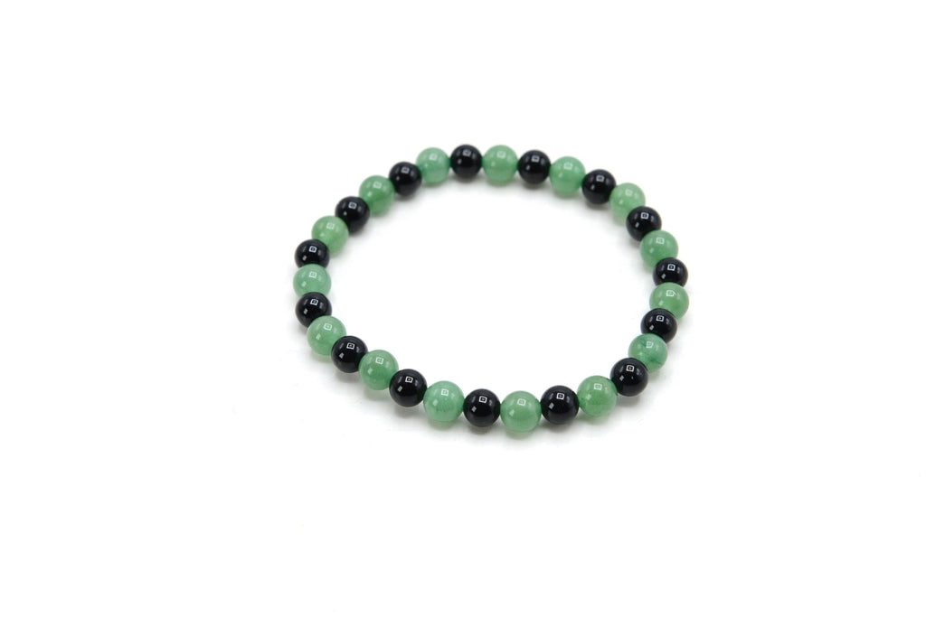 Aventurine with Black Onyx 6mm Round Stretch Bracelet, 7"