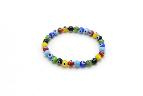 6mm Multicolored Evil Eye Protection Stretch Bracelet, 7"