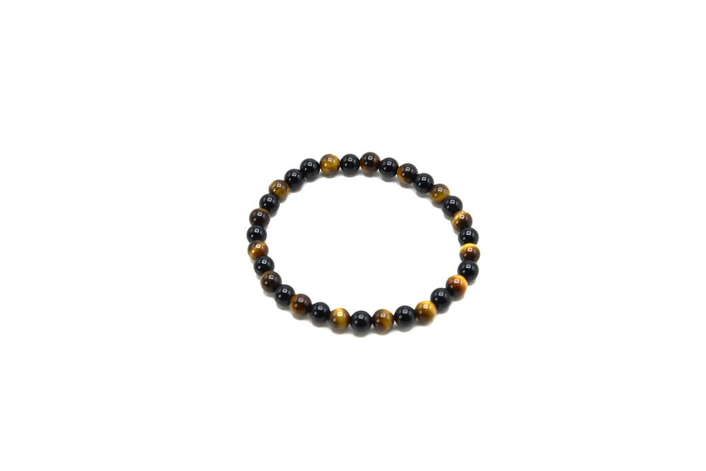 Black Onyx with Tiger Eye Round Stretch Bracelet Bracelet 7"