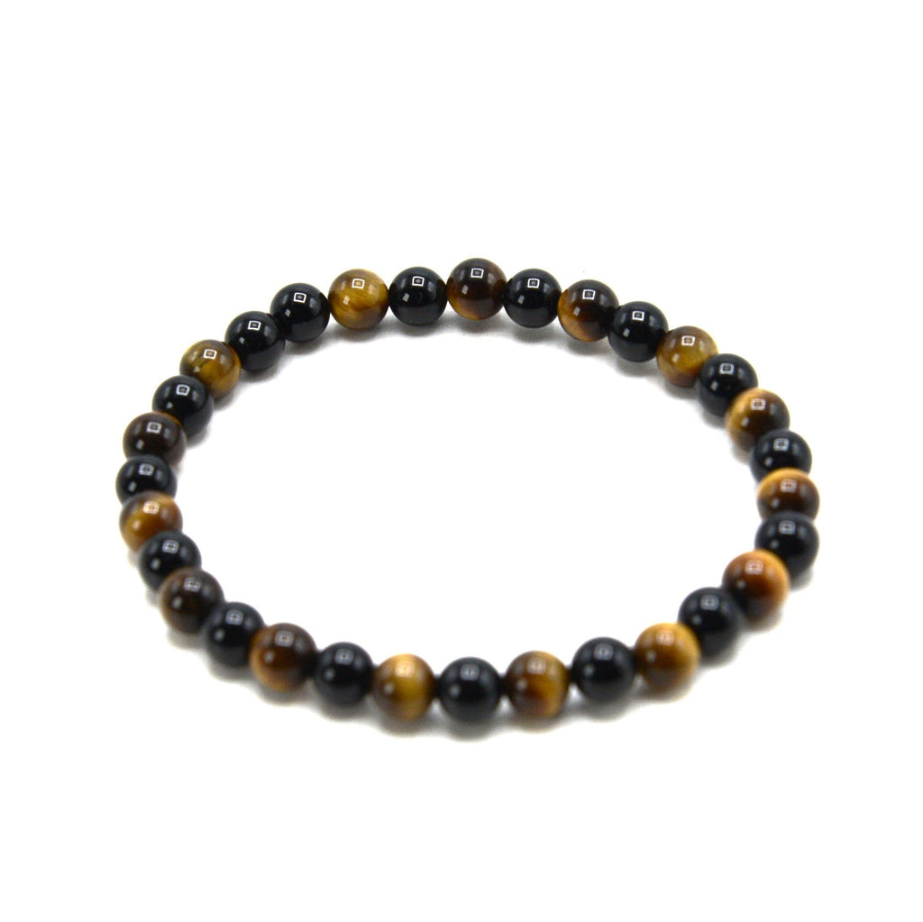 Black Onyx with Tiger Eye Round Stretch Bracelet Bracelet 7"
