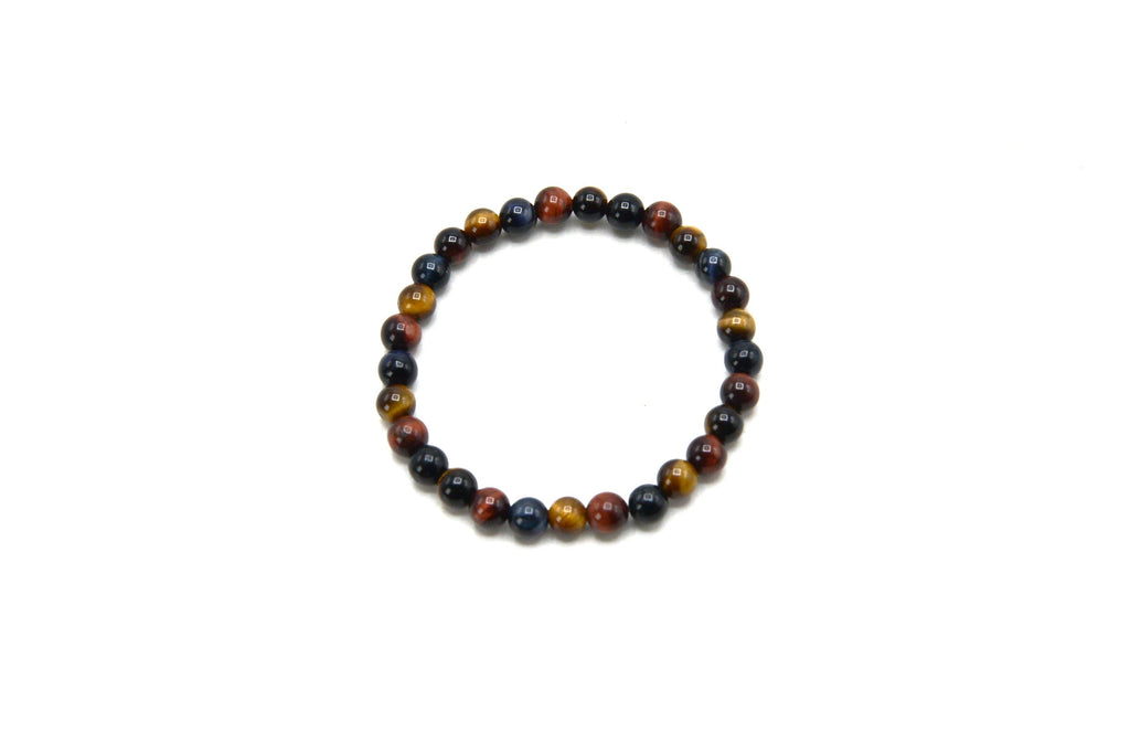Multicolored Tiger Eye 6mm Round Stretch Bracelet 7"