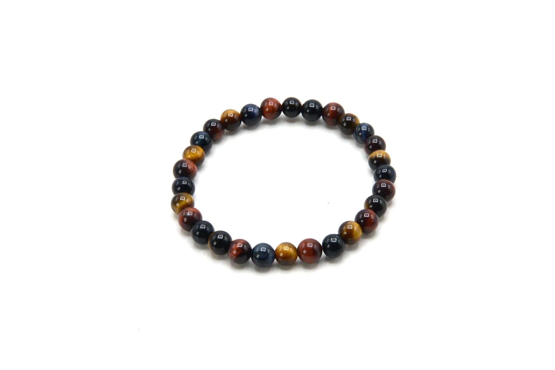 Multicolored Tiger Eye 6mm Round Stretch Bracelet 7"