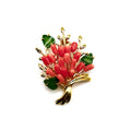 Coral Brooch Bouquet Style in Gold Plated Metal