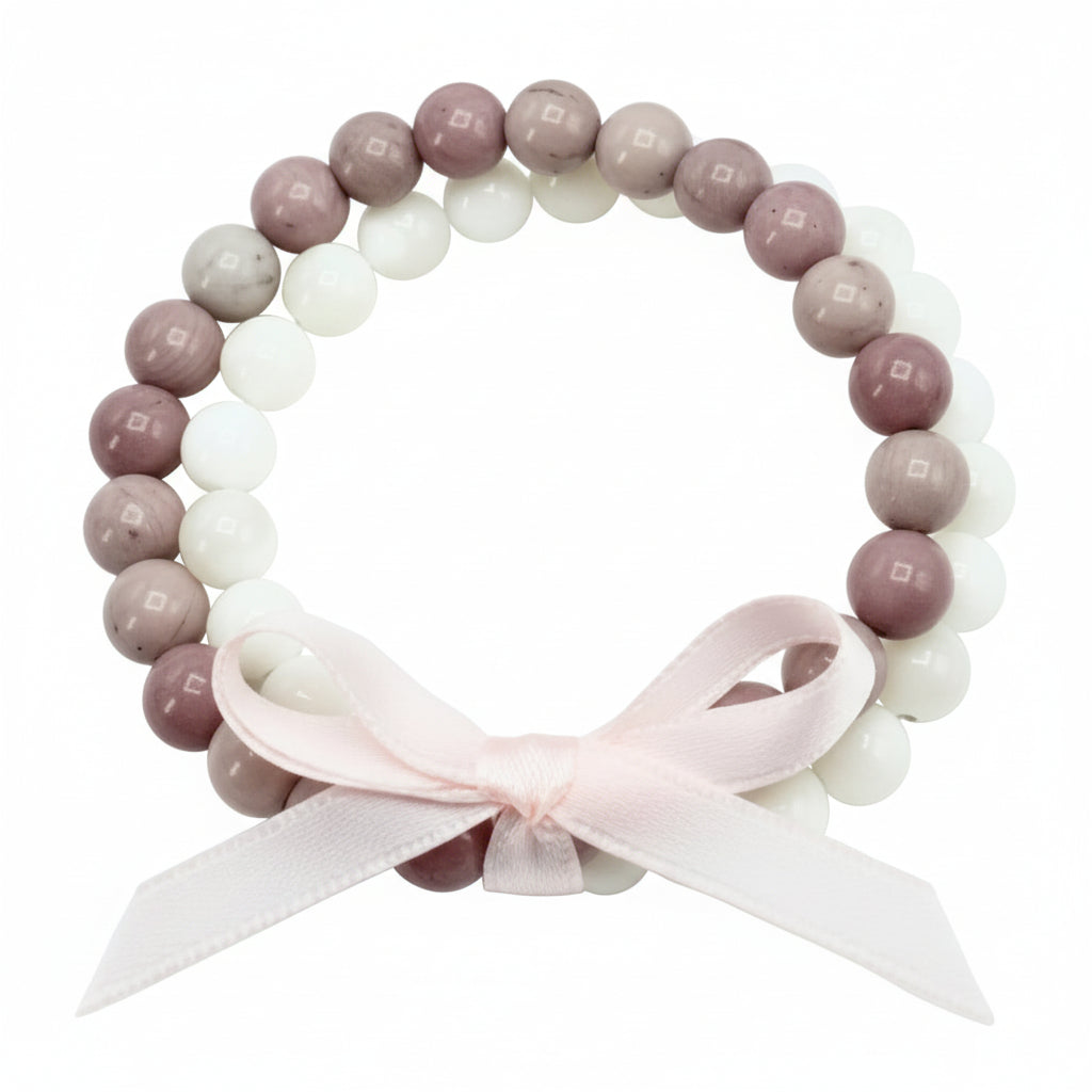 Mother-of-Pearl & Rhodonite 8mm Smooth Stretch Bracelets