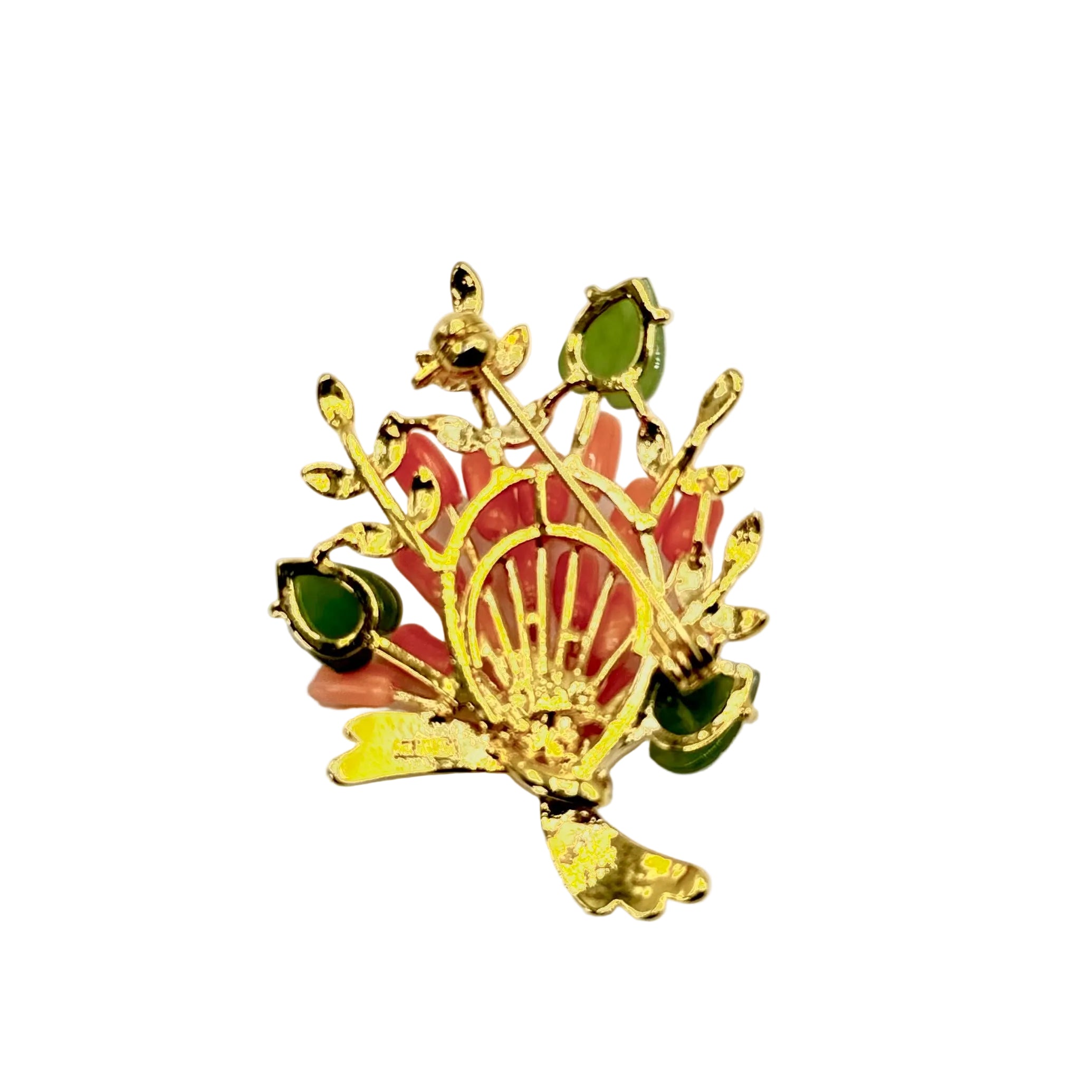 Coral Brooch Bouquet Style in Gold Plated Metal