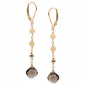 Gold-toned Leverback Earrings with Smoky Quartz Diamond-shaped Drops and Mother of Pearl (Shell) Accents