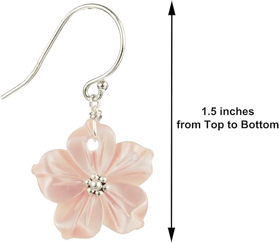Pink Mother-of-Pearl (Shell) Flower Silver-toned Fishhook Dangle Earrings