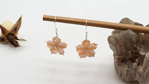 Pink Mother-of-Pearl (Shell) Flower Silver-toned Fishhook Dangle Earrings