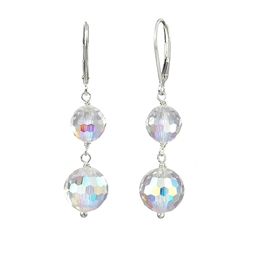 LTC Designs Austrian Crystal Aurora Borealis Round Bead Earrings