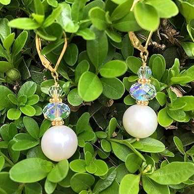 14k Gold-Filled Aurora Borealis and White Cultured Freshwater Potato Pearl Drop Earrings