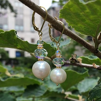 14k Gold-Filled Aurora Borealis and White Cultured Freshwater Potato Pearl Drop Earrings