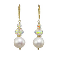 14k Gold-Filled Aurora Borealis and White Cultured Freshwater Potato Pearl Drop Earrings