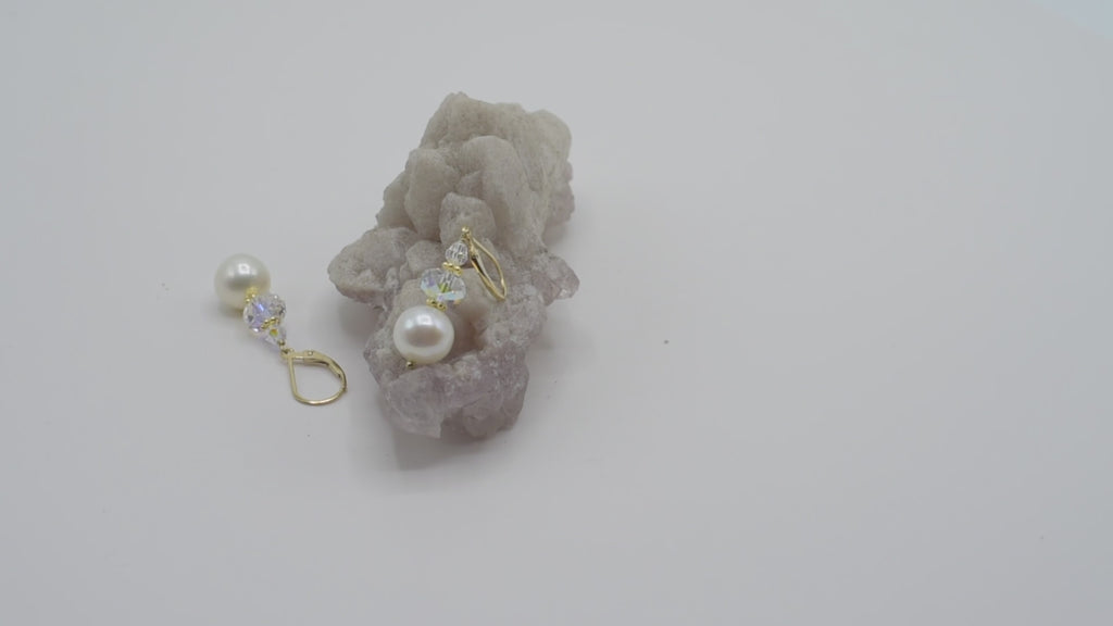 14k Gold-Filled Aurora Borealis and White Cultured Freshwater Potato Pearl Drop Earrings