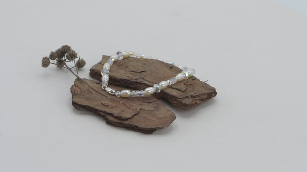 Freshwater Pearl with Aurora Borealis Sterling Silver Bracelet