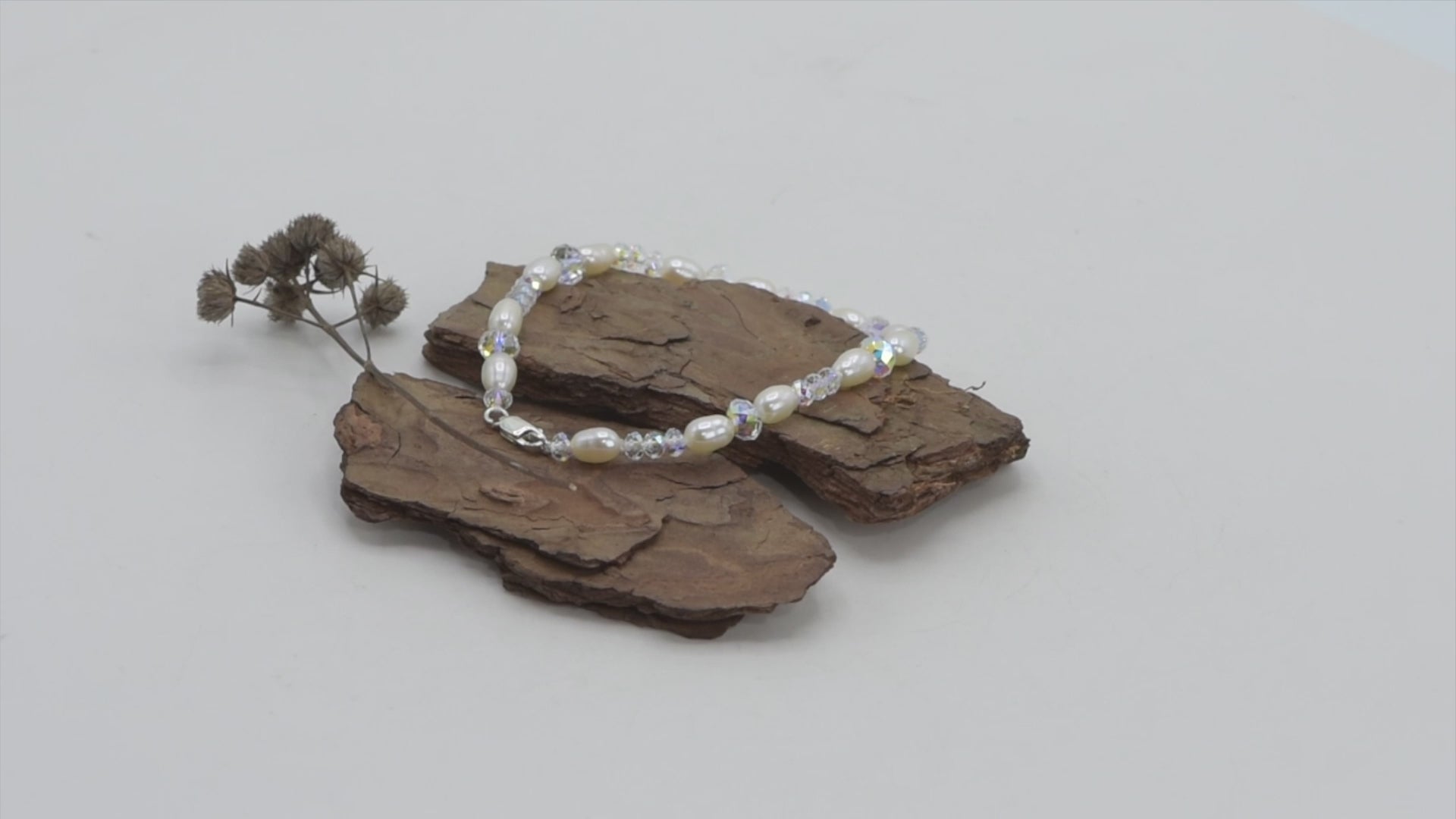 Freshwater Pearl with Aurora Borealis Sterling Silver Bracelet