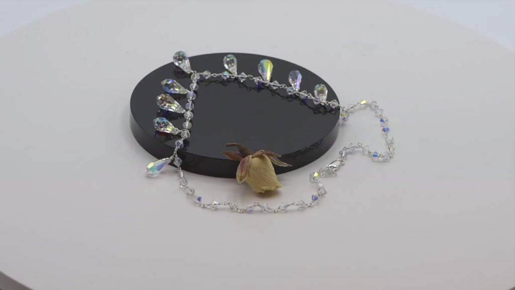 Aurora Borealis Austrian Crystal Teardrop Necklace