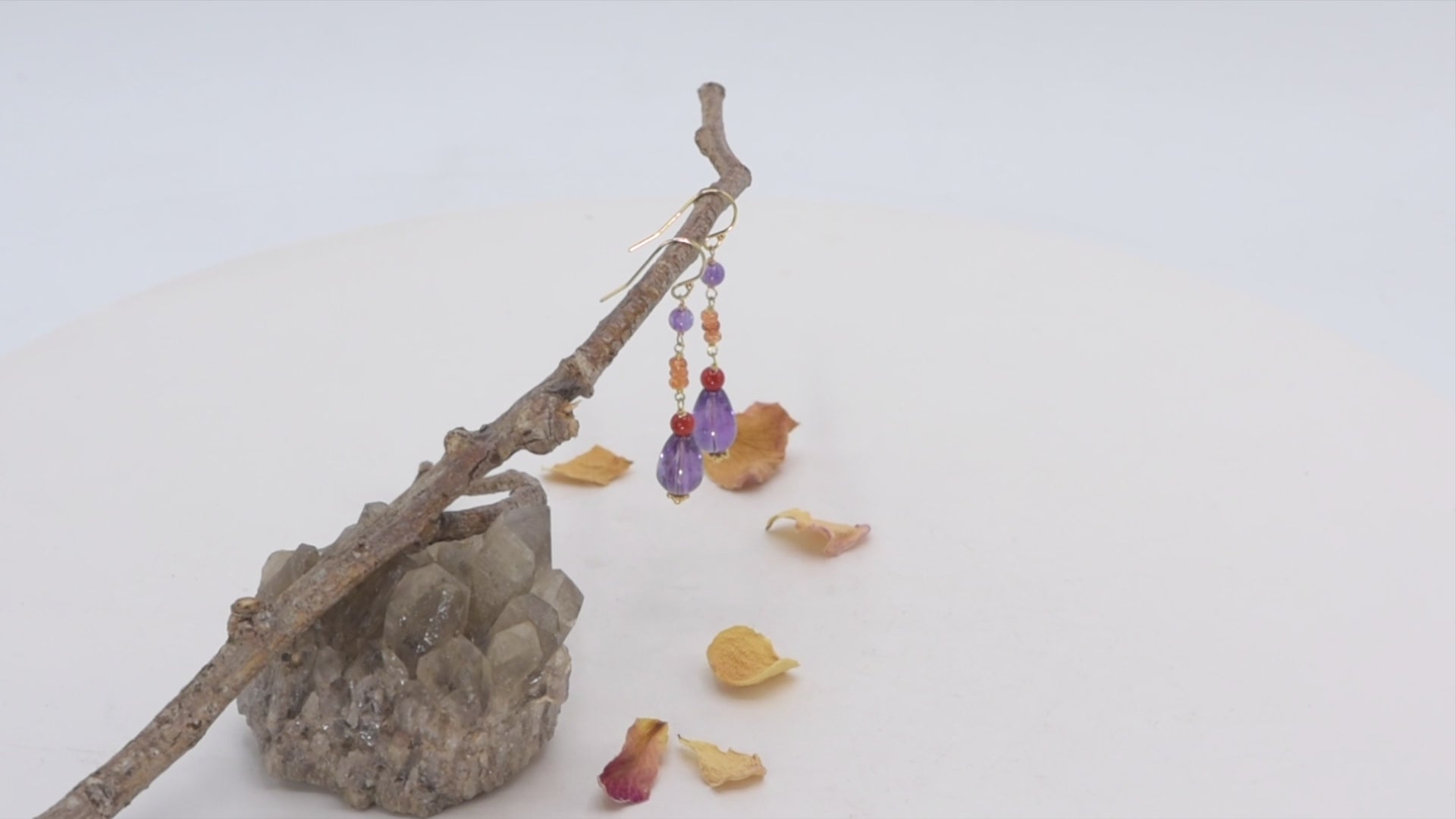 Boho Style Drop Earrings made with Carnelian, Citrine Beads and Amethyst Teardrops