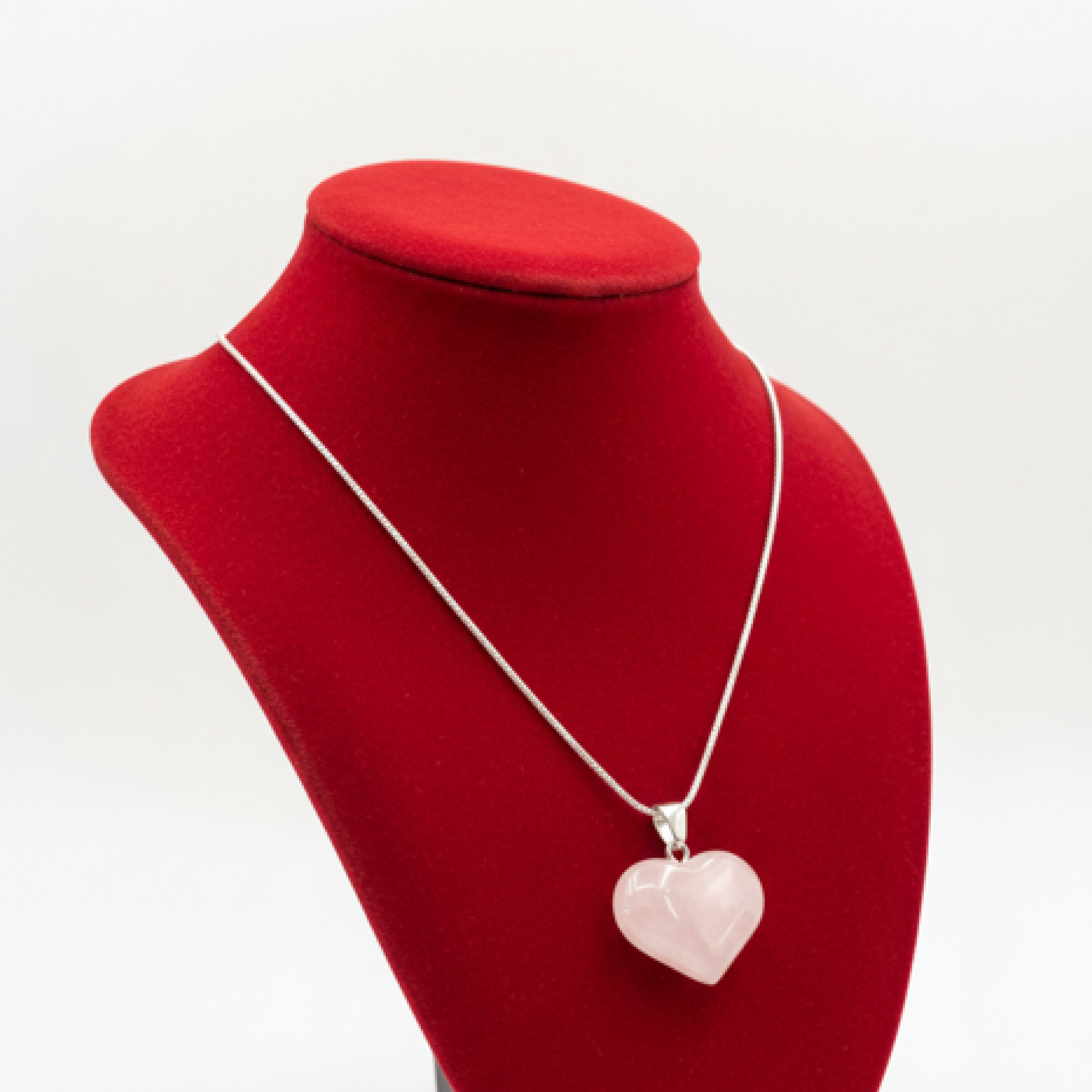 Rose Quartz Puffy Heart Pendant with Sterling Silver Box Chain, 16"